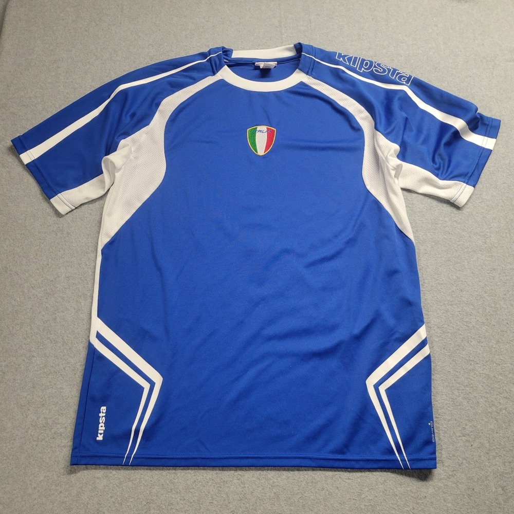 Kipsta Mens Italia Soccer Jersey Blue White Mesh Performance Shirt Size Medium